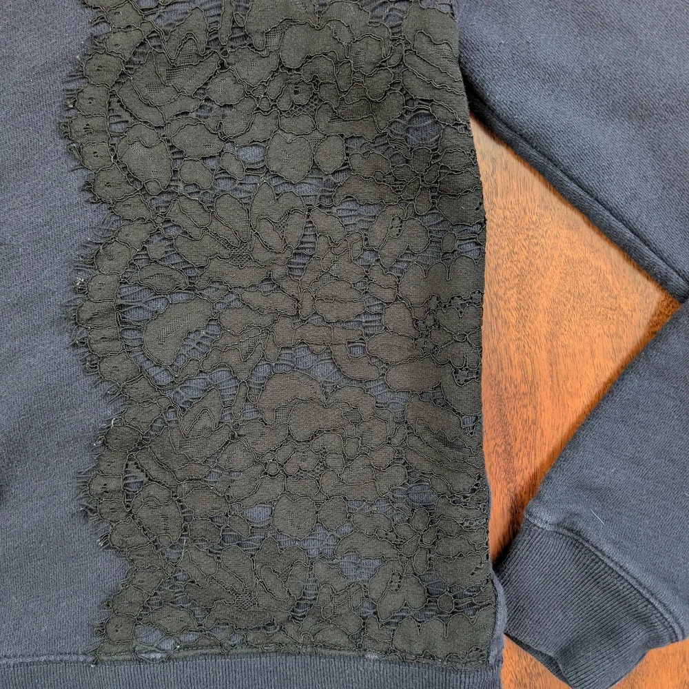 JCrew Navy Crewneck Sweatshirt with Black Lace